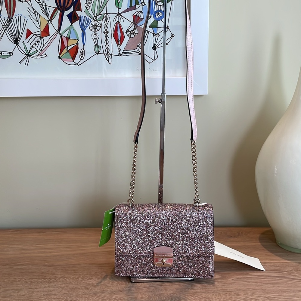 KATE SPADE SUNSET LANE CROSSBODY BAG Rosegold Glitter New with Tags Gift Idea - Picture 3 of 16
